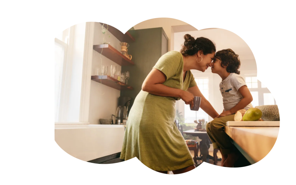 Mother and son laughing