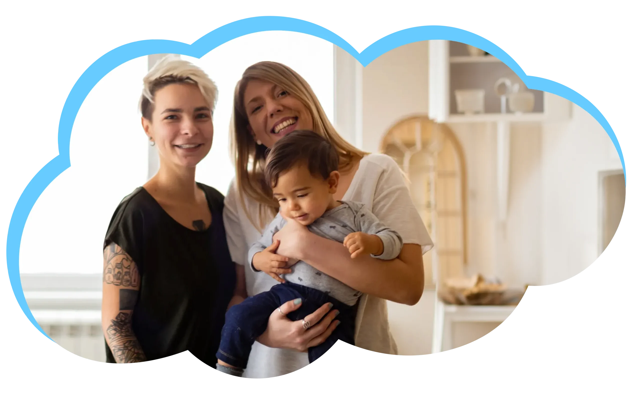 A same sex couple with a happy young son.