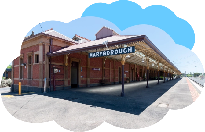 Heritage building with a sign saying Maryborrough